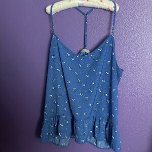 Abercrombie & Fitch Blue Floral Ruffle-Trim Camisole